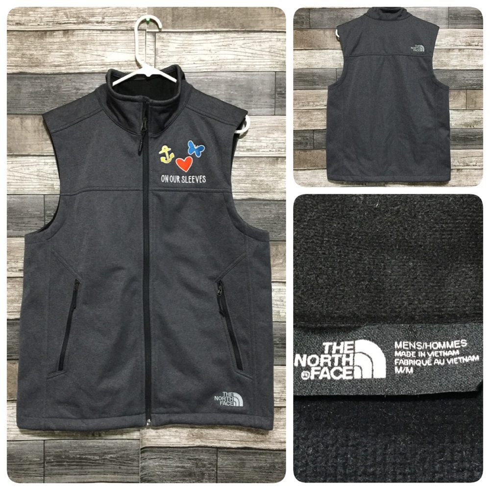 Northface Windwall Softshell Vest Men’s M Gray Fleece Lined Full Zip Embroidery